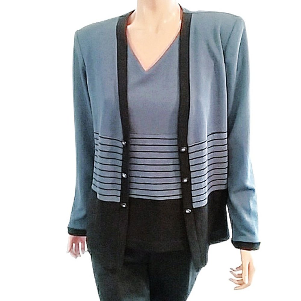 Perceptions Blue/Black Sweater Twinset